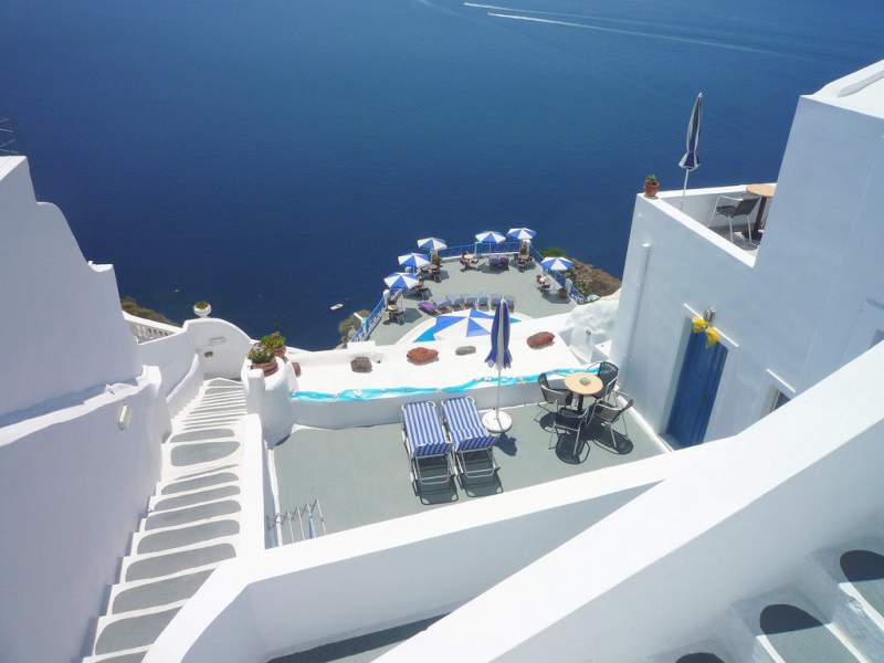 Wonderful Combination of Blue Sea Water and White Color Building of Santorini 